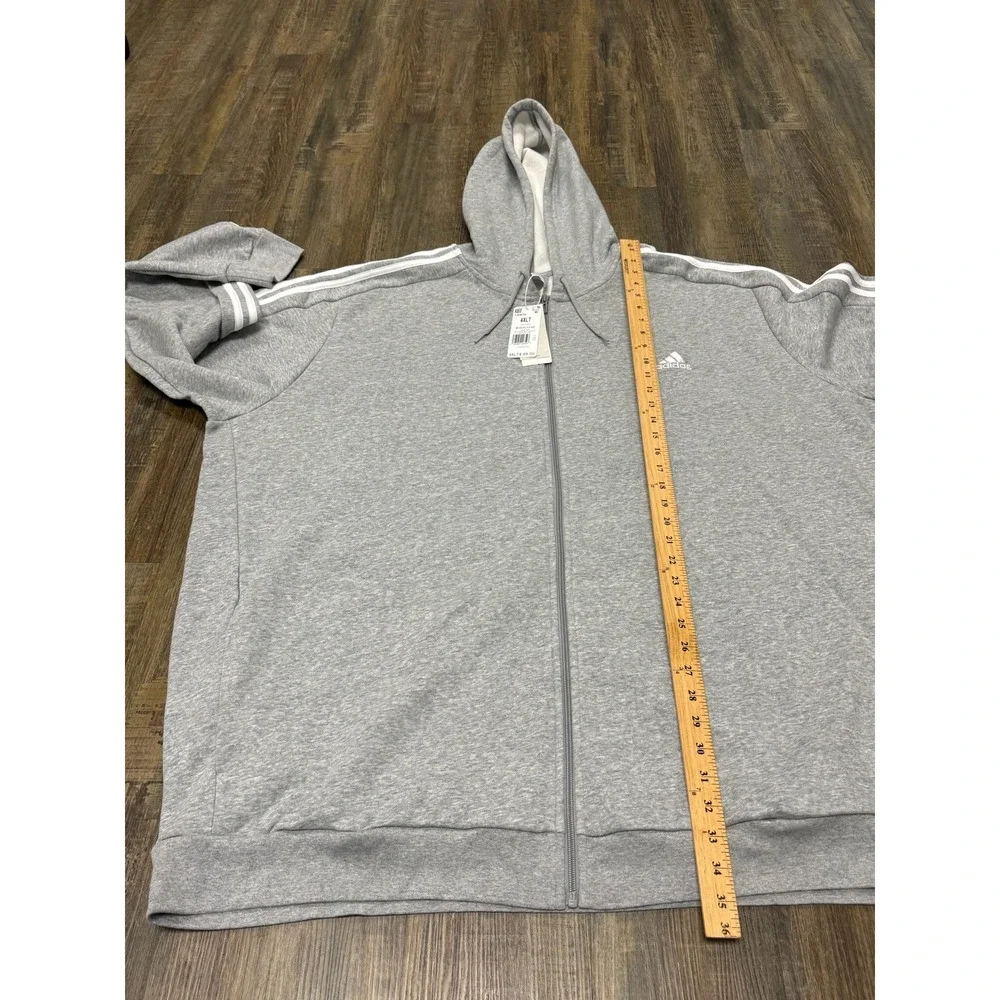 Adidas Mens Essentials 3-Stripes Full Zip Hoodie Grey IJ6479 4XLT Big and Tall